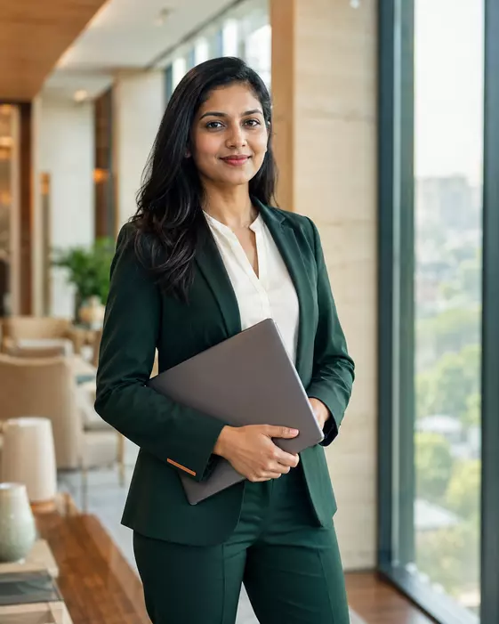 An Indian financial advisor in a modern office