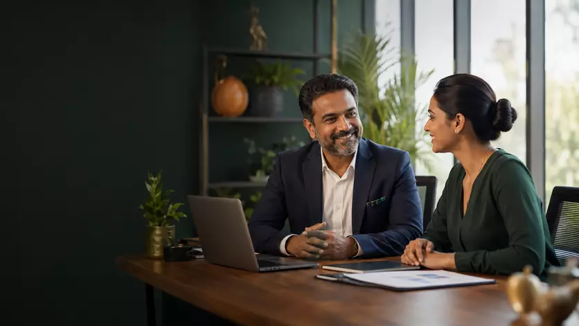 Indian financial professionals collaborating in a modern office